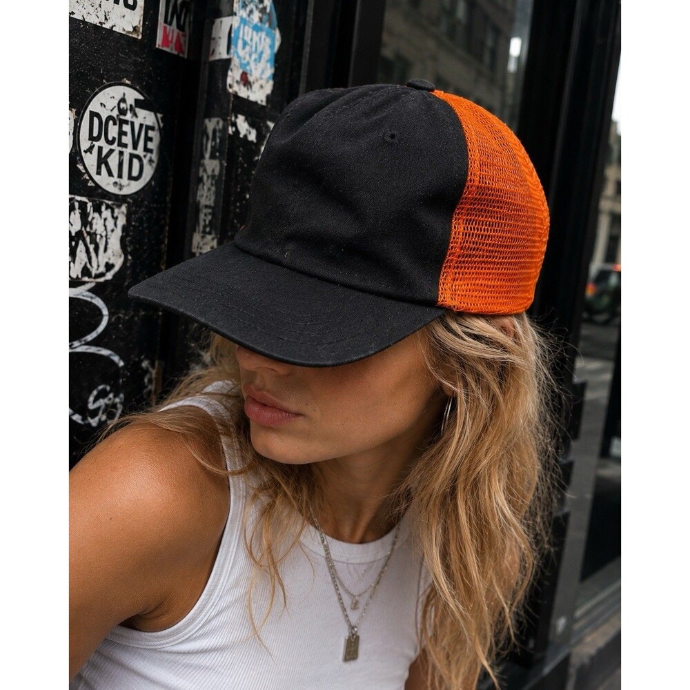 ONLY NY Trucker Adult Hat Black Orange Mesh Strapback Cap Skate Streetwear